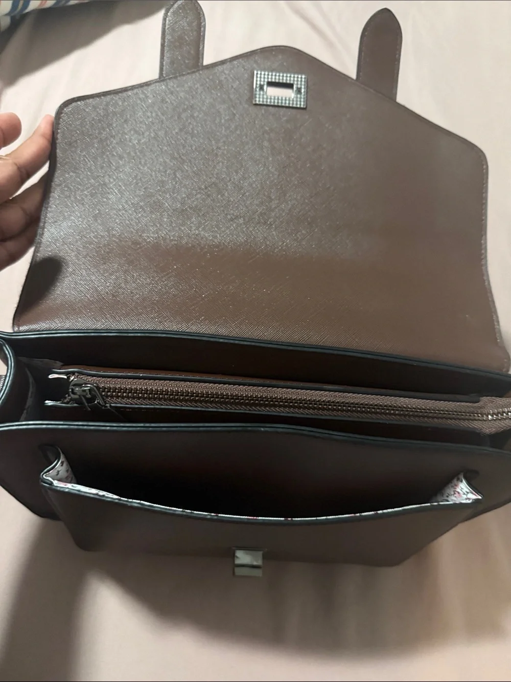 Brown Leather & Blue Plaid Satchel - Handbag